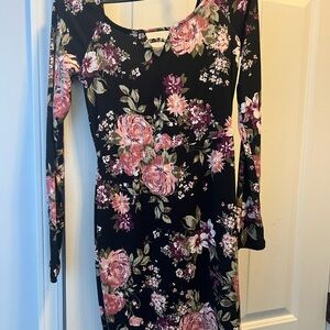 Planet Gold Black and Pink Floral Long Sleeve Dress